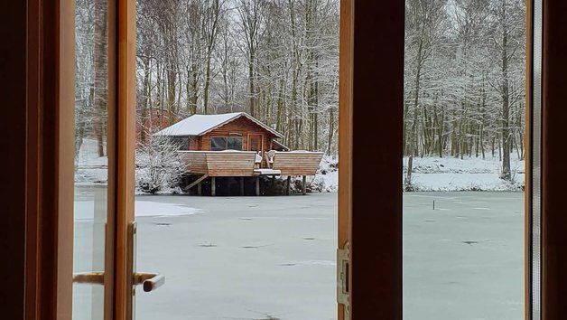 Blick aus Camping Pod im Winter im Nord-Ostsee Camp